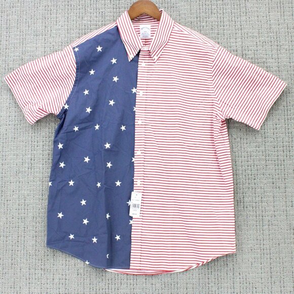 Brook Brothers Shirt Men Large Multicolor Short Sleeve American Flag Collared NW - Picture 1 of 9